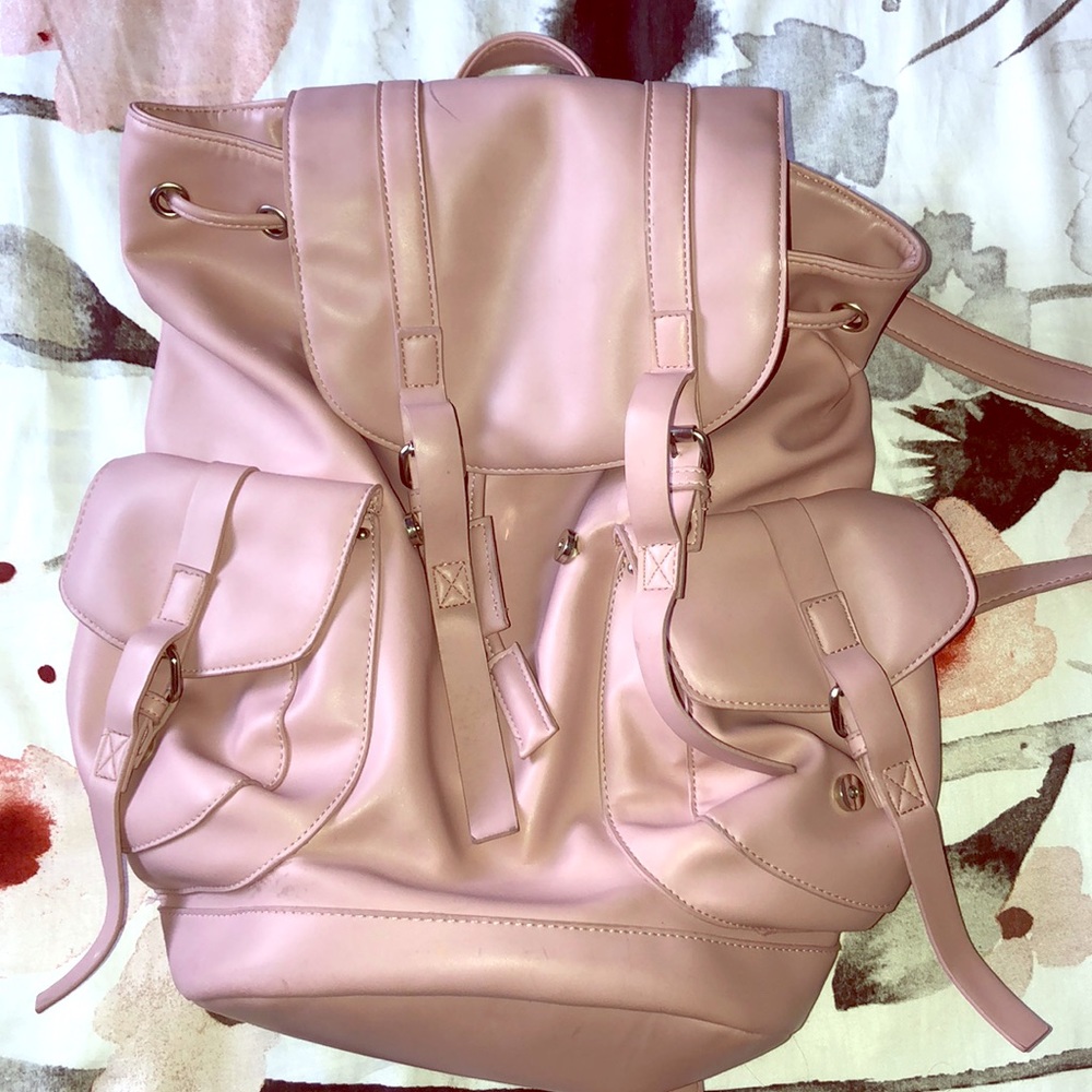 Pink leather backpack